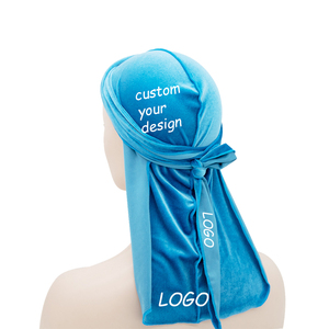 Durags en velours froissé de couleur unie pour hommes et enfants, personnalisables avec logo, par sublimation, avec surpiqûres externes, à prix abordable - Product Image 4