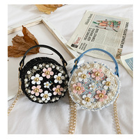 Nouveau sac à bandoulière unique pour enfants filles accessoires polyvalents petit sac rond mignon bébé fille perle fleur sac à main