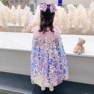 Capa de Lentejuelas de Sirena para Niñas 2026, Disfraz de Princesa para Halloween, Chal Brillante para Bebés y Niñas Pequeñas, Disfraz para Fiesta de Cumpleaños y Actuaciones Escénicas - Product Image 4