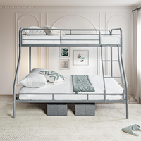 Lits superposés en acier avec escalier, double sur grand lit, pour enfants, design de sécurité à faible hauteur avec barrières de sécurité, faciles à monter, pour appartements et petits espaces