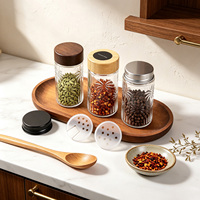 Vente en gros directe d'usine, pots à épices en verre de qualité alimentaire vides, 90 ml, pour sucre, thé, café, rangement de cuisine avec couvercle en bambou