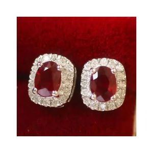 Pendientes de Oro Puro de 18K Xinfly para Mujer, Forma Ovalada, 0.40ct Rubí Natural, 0.10ct Diamante, Joyería para Bodas, Fiestas y Regalos - Product Image 1