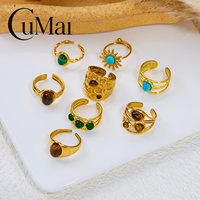 Bague ouverte CUMAI en acier inoxydable plaqué or 18 carats avec œil de tigre et pierre de lave irrégulière pour femme, bijou vintage tendance, cadeau pour elle