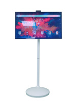 TV pintar Android portabel 32 inci, dengan lampu latar LED kabinet putih dan baterai teman Anda