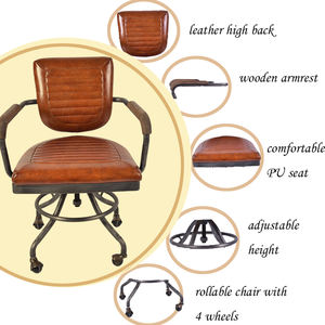 PU regolabile industriale + sedia da scrivania in metallo arrotolabile sedia da ufficio sedia da lavoro con braccioli e ruota - Product Image 2