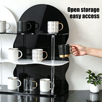 Support de rangement et de présentation en acrylique noir et blanc à 3 niveaux, style luxe, motif vague sinusoïdale, pour tasses à café et mugs à thé, pour comptoir de cuisine et bureau