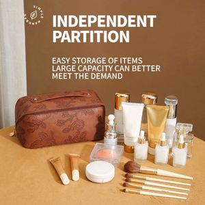 Sac de toilette de voyage de haute qualité, grande capacité, multifonctionnel, sac cosmétique en cuir PU, sac de rangement portable pour maquillage - Product Image 3