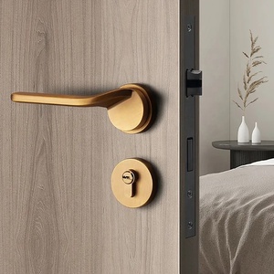 Poignée de porte de luxe moderne européenne avec serrure pour porte intérieure, poignée de porte à levier en acier inoxydable chromé - Product Image 1