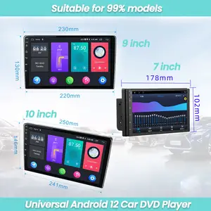 Radio con GPS para coche, reproductor de DVD Universal con Android 12, 7 / 9 / 10 pulgadas, pantalla táctil, Carplay, 10 + más características