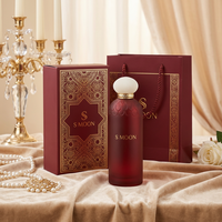 Vente en gros de flacons de parfum arabes en verre personnalisés de 250 ml, flacon en verre vide de luxe rouge avec boîte cadeau pour parfum