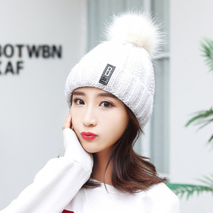 Wool Knitted <b>Hat</b> With Pom Pom <b>Warm</b> Ski Cap For Women Winter Outdoor Use - Product Image 1