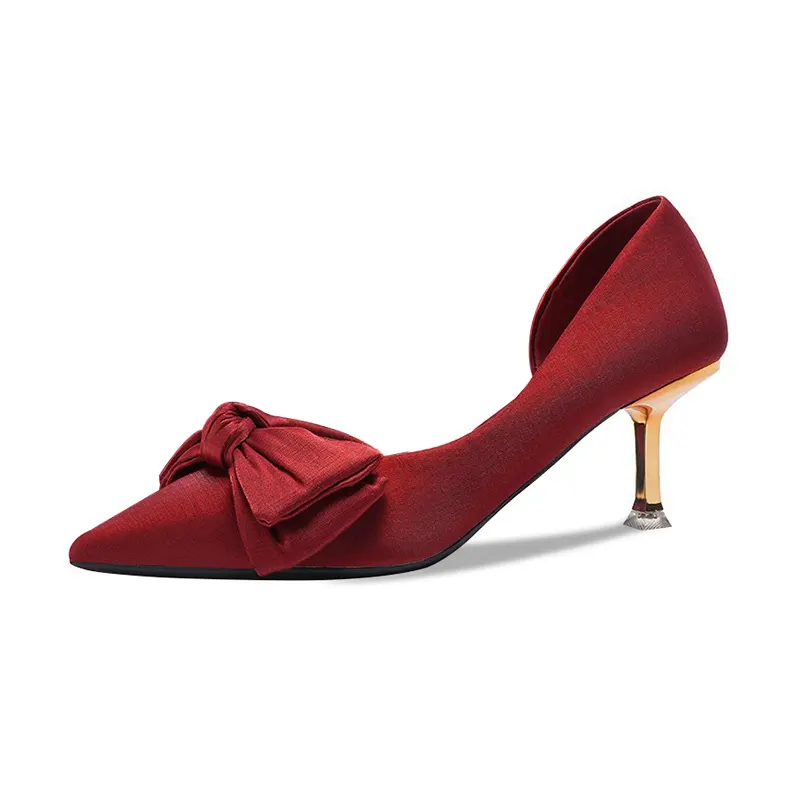 Luxury Bow-knot Red Wedding Shoes Women Autumn High Heels Pumps Woman Thin Heeled Party Shoes