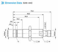 Capteur de proximité inductif fileté Domenzi M16x1, 350 bars, IP68, PNP NO, avec hexagone de 22 mm pour la position des vérins hydrauliques