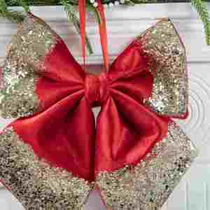 Guirnalda de Adornos Navideños Hechos a Mano de Lujo con Lentejuelas Doradas y Satén Rojo Rosa para Decoración Navideña del Hogar en Interiores - Product Image 2