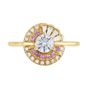 Gold Fashion Delicate Art Design Cluster Engagement Ring 925 Silver