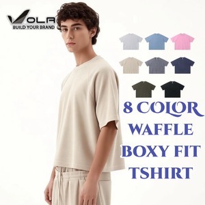 T-shirt court OLA-Oem personnalisé en tissu gaufré pour homme, coupe ample vintage, grande taille, coupe carrée unie, effet délavé, oversize - Product Image 1