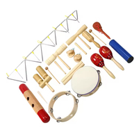 Wooden Orff Percussion Instrument Set for Early Education-6-Piece Metal Wood Rattle Hand Drums Sand Eggs Cartoon Design for Kids