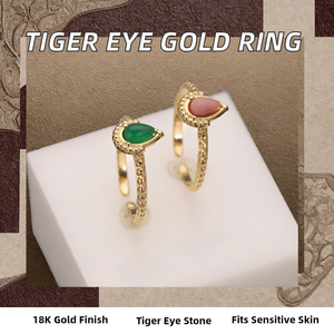 18K Gold Plated Stainless Steel Gemstone <b>Ring</b> <b>Adjustable</b> Knuckle <b>Ring</b> Natural Stone Oval Bezel Set Trendy Heart Women Gift - Product Image 2