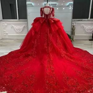 NDB10497 Abito da <span class=keywords><strong>Sposa</strong></span> di Lusso con Maniche Lunghe, Stile Elegante, Colore <span class=keywords><strong>Rosso</strong></span> - Product Image 3