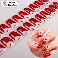 Faux ongles en gel UV-Free personnalisés, motif rayures rouge bonbon scintillantes, brillants, longue durée, non toxiques, pour ongles en amande, idéaux pour les fêtes.