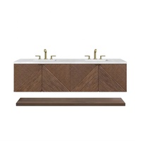 Meuble-lavabo moderne personnalisé à double vasque avec miroir intelligent, en bois sculpté style Shaker et rangement pour serviettes