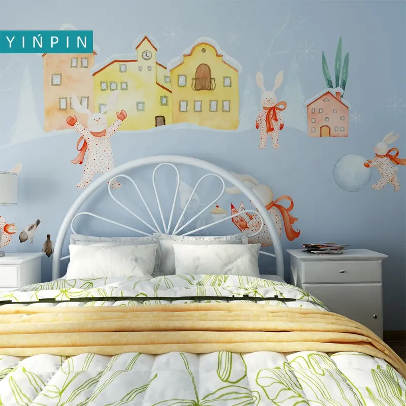 Kids Room Wallpaper Cartoon Funny Rabbit 3d Mural Wallpaper Custom For Kids Room