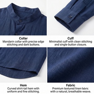 Custom Logo Men 100% Cotton Long Sleeve Turn-<b>down</b> Collar Shirt TKAN1153D Wholesale Navy Blue Breathable Loose fit Button Shirts - Product Image 2