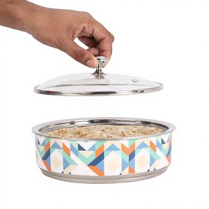 Plat à gratin rond avec couvercle en verre 24 cm, design géométrique moderne, intérieur antiadhésif, passe au lave-vaisselle - Product Image 6