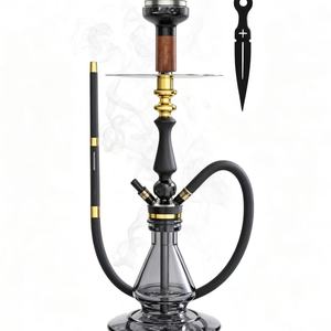 Set de Narguile/Shisha de Aluminio y Vidrio Negro Dorado con Manguera, Cazoleta y Herramientas para Bar o Regalo - Product Image 1