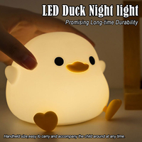 Lampe de nuit LED en silicone en forme d'animaux de dessin animé, capteur tactile, minuterie, rechargeable par USB, mignonne lampe en forme de canard, pour enfants, anniversaire, Noël
