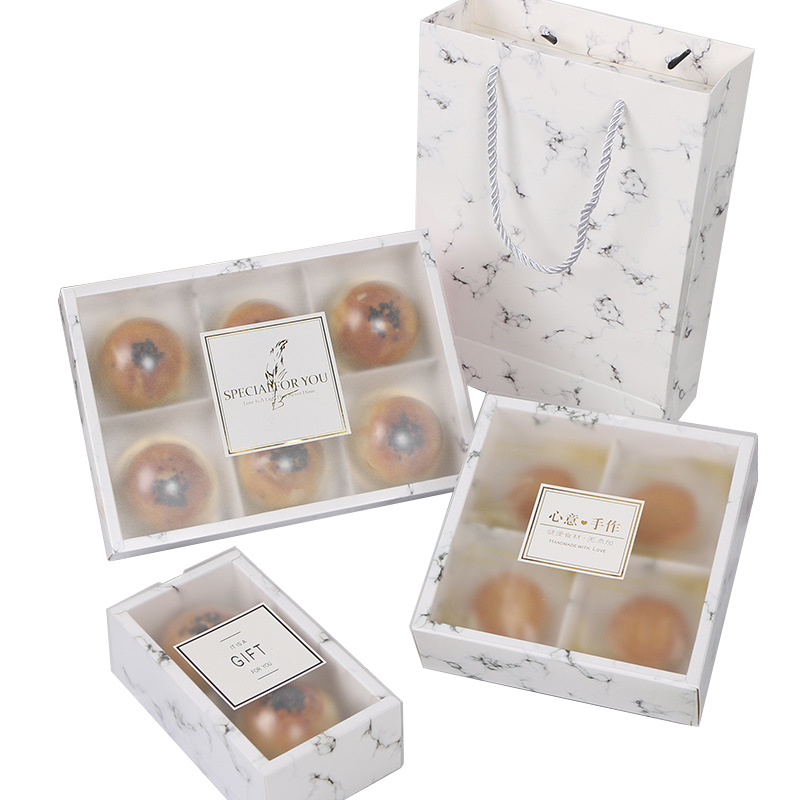 Cake Box Taschen Clear Window Trifle Dessert Snack Gebäck Verpackungs boxen mit Deckel Marmor Take Away Papier Druck box