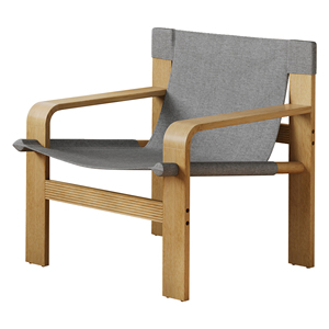 Fauteuil d'appoint en chêne avec accoudoirs larges, style Mid-Century, en tissu lin et structure en bois massif pour salon - Product Image 6