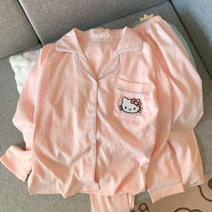 Pyjama en <span class=keywords><strong>satin</strong></span> pour femme, nouvelle collection printemps-automne, simple et décontracté, pantalon à manches longues, taille élastique, confortable, en coton nuage, ensemble de vêtements de maison - Product Image 1