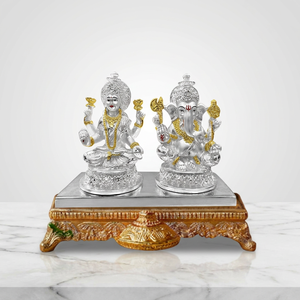 <b>Gold</b> and Silver Plated Ganesh Lakshmi Murti Set Hindu Religious Idol Decorative <b>Statue</b> Pooja Home Temple Decor Gift Handicraft - Product Image 1