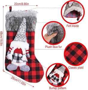 Boutique 19" Chaussette de Noël en peluche à carreaux Buffalo, Poupée sans visage personnalisée, Chaussettes suspendues pour cheminée pour décoration intérieure - Product Image 6