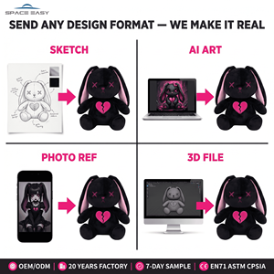 El Mejor Peluche de Conejo Gótico Negro y Rosa Personalizado Certificado, Animal de Peluche Oscuro y Adorable con Bordado de Corazón Roto, Fábrica OEM ODM - Product Image 2