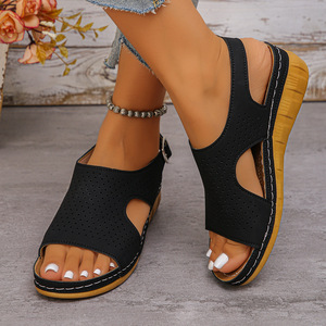 Women Summer Wedge Sandals New Hollow Breathable European and American Open-Toe Roman Sandals in Stock - Product Image 3