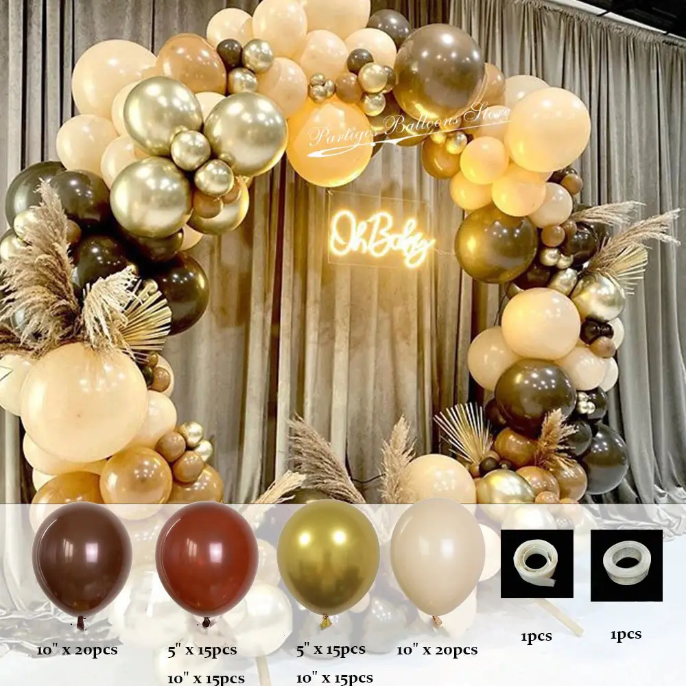 Retro Style 102pcs Brown Claret Hautfarbe Multi Size Latex Ballon Szene Ornament Lot für Hochzeit Geburtstag Festival Dekorationen