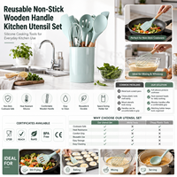 Ensemble d'ustensiles de cuisine en bois avec logo personnalisé, OEM ODM, réutilisables, antiadhésifs, spatule, cuillère, spatule à retourner