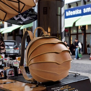 Stylish Girl Men's Vintage Cowhide Leather <b>Backpack</b> New Beetle Design Polyester Lining Open Closure for Outdoor Hiking Travel - Product Image 5