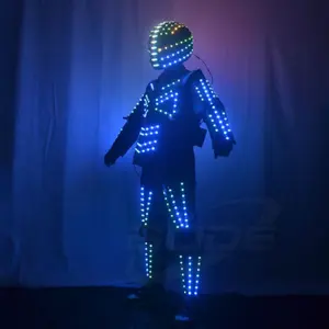 Led luminoso stilt fantasia robô feminina, traje estiloso com led, luz de cristal, roupas para robô stilt, evento, trajes de