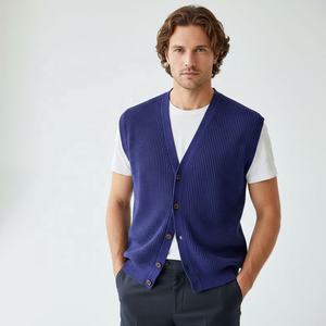 Vintage Sleeveless <b>Cardigan</b> Sweater with Button V neck Vest <b>Men</b> Custom Knitwear Grey <b>Black</b> Autumn OEM ODM - Product Image 2