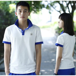 School Uniform White Blue Polo Shirt Long <b>Pants</b> Set For High School Students Summer Wear Unisex - Product Image 2