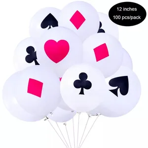 Balon Pesta Kasino 12 Inci Balon Lateks Poker Sekop Persegi Peach Blossom Balon Bermain Kartu