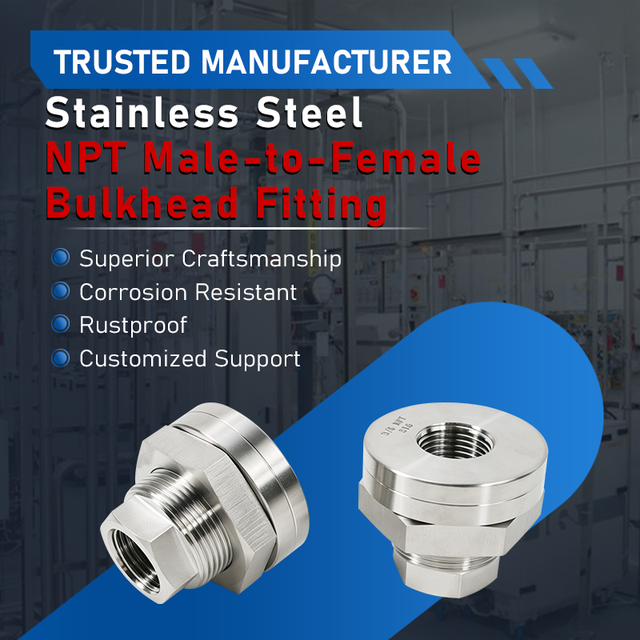 316 SS NPT Male to Female Bulkhead Fitting, Ferrule Straight Reducer, Hard Tube Wall through Connector