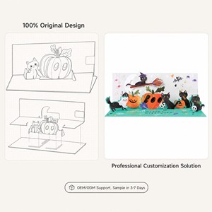 Tarjeta de Felicitación Pop-Up de Halloween con Diseño de Gato Negro, Calabaza y Murciélago, Tarjeta Decorativa de Papel para Ventana del Hogar, Regalo para Fiestas - Product Image 5