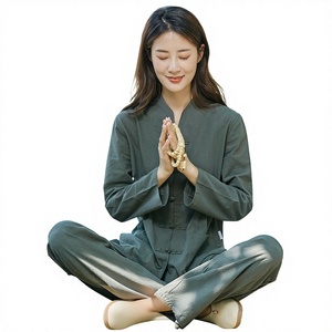 Uniforme de meditación Zen, Tops y pantalones de algodón y lino que absorben el sudor, cuello en V, ajuste holgado, <span class=keywords><strong>ropa</strong></span> para práctica de té Zazen, <span class=keywords><strong>ropa</strong></span> de <span class=keywords><strong>Yoga</strong></span>, <span class=keywords><strong>ropa</strong></span> de Tai Chi - Product Image 1
