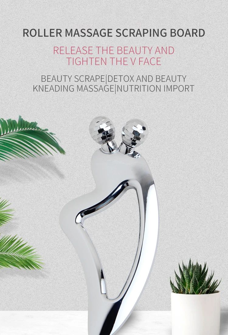 Face Massager Metal Face Roller Gua Sha Tool for Face Neck Eye Body Skin Care Lift Decrease Puffiness and Tighten Facial Roller