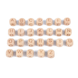 12mm Holz perlen Big Hole Holz Alphabet Schmuck Zubehör quadratische Perlen mit großem Loch - Product Image 2