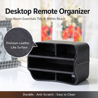 Porte-télécommande en cuir PU avec logo personnalisé |   360 °   Boîte de rangement de bureau multi-compartiments à base rotative pour hôtel, salon